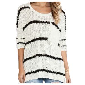 Free People Oversized Striped Cotton Tunic Sweater Cream Black S